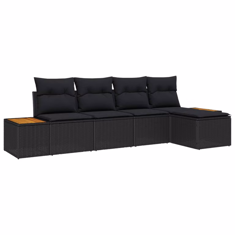 Set Divano da Giardino a L vidaXL in 5 Pezzi Nero con Cuscini e Struttura in Acciaio e Rattan
