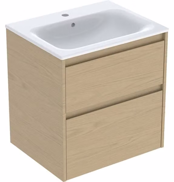 Geberit Renova Plan Ensemble lavabo pour meuble bord étroit, avec meuble sous lavabo, 2 tiroirs, 60x62,1x48cm, 504.039.PS.1, 504.039.PS.1