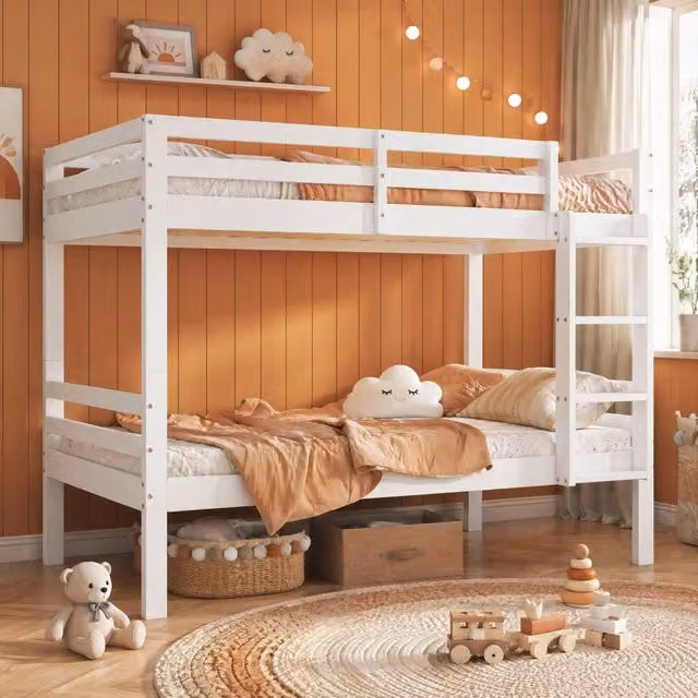 Etagenbett per bambini in legno di pino bianco 90x200 cm; divisibile in 2 letti singoli