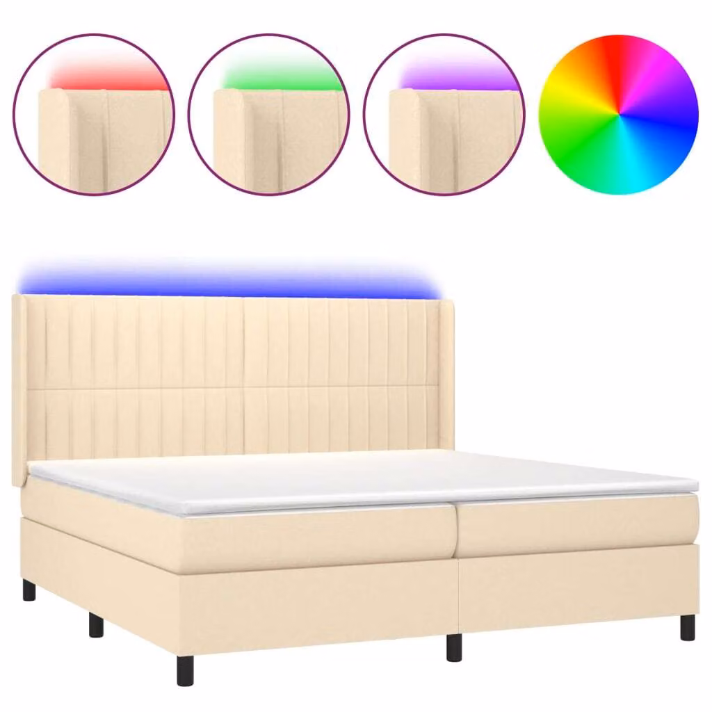 Letto a Molle Materasso e LED bianco 200x200cm in Tessuto