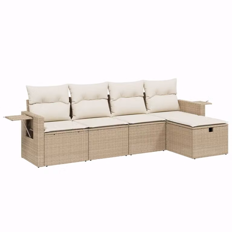 Set Divano da Giardino 5 pz con Cuscini Beige in Polyrattan
