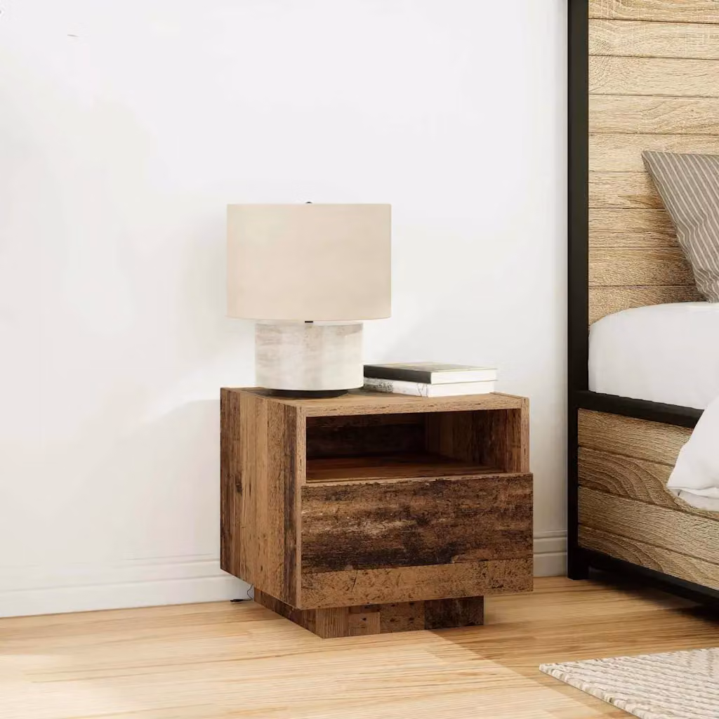 Set di 2 Armadi da Notte vidaXL in Legno Vecchio Marrone con Illuminazione Integrata L/P/H: 40 x 39 x 37 cm