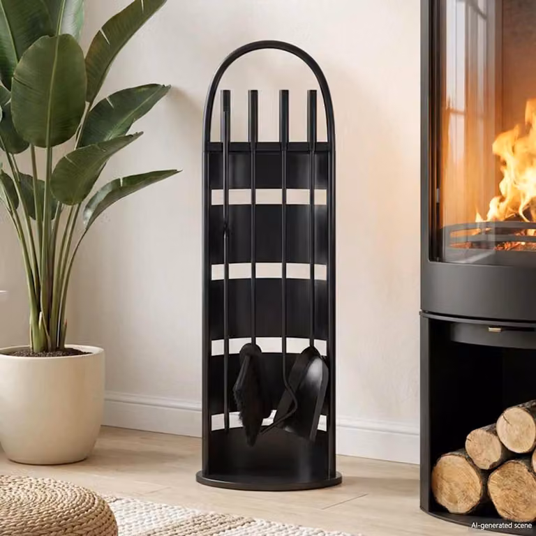 Set di 5 attrezzi per camino vidaXL in acciaio nero, H: 66 cm, L: 23 cm, P: 15 cm