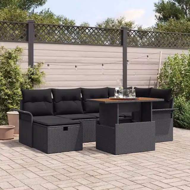 Set Divano da Giardino 7 pz Nero polyrattan 3361247