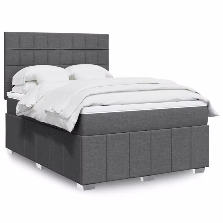 vidaXL Giroletto a Molle con Materasso in Tessuto Grigio e Bianco L/P/H: 140 x 200 x 76,5 cm