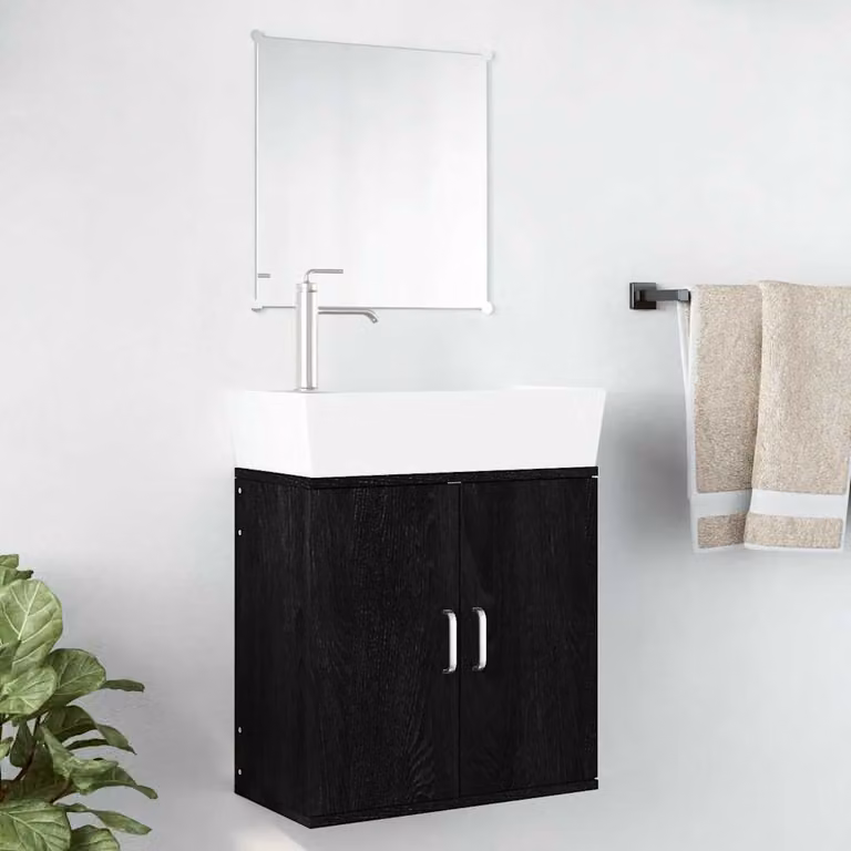 Set Mobili da Bagno Moderno vidaXL in Legno Nero Opaco composto da Mobile Lavabo e Armadietto con Specchio