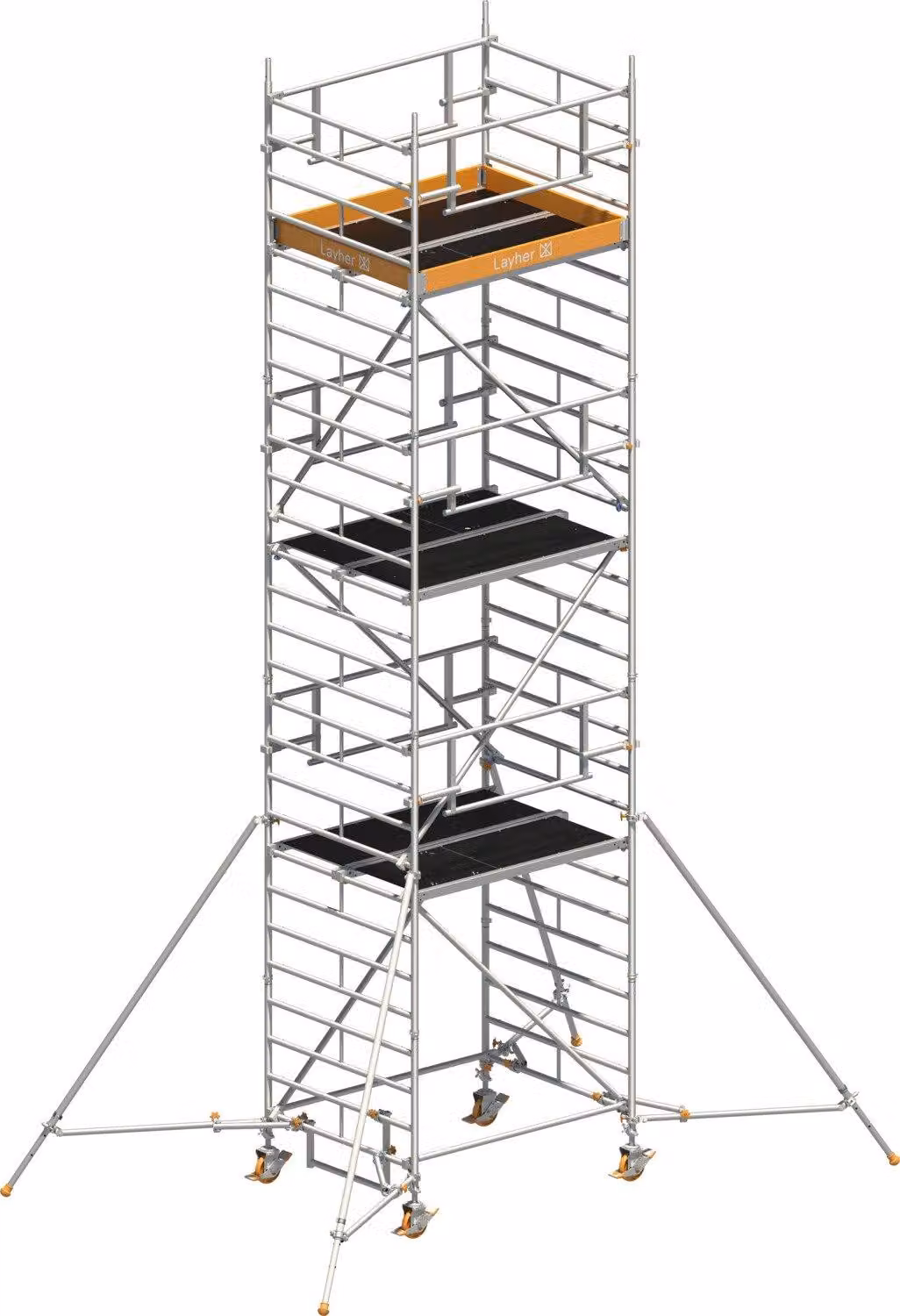 Ponteggio mobile Layher Uni Kompakt P2 Safety Plus con doppia ringhiera e puntelli estensibili 8,20 m AH
