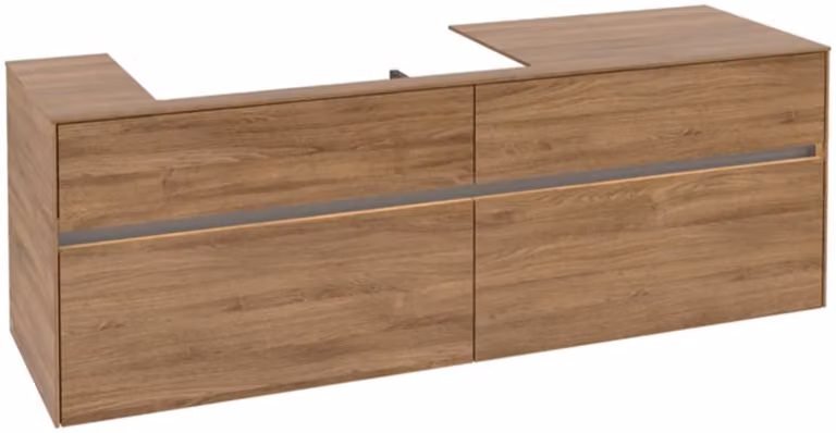 Villeroy & Boch Collaro Meuble sous-lavabo, 4 tiroirs, suspendu, vasque à gauche, avec éclairage, 1600x548x500mm, C026B0RH, C026B0RH