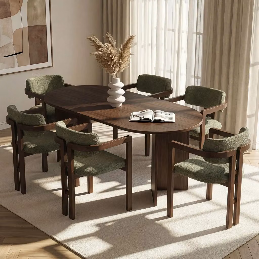 Set di tavolo e sedie Hanah Home Meridia 6 in legno e laminato, 7 pezzi, colore verde e marrone, L/P/H: 180 x 90 x 75 cm – 2