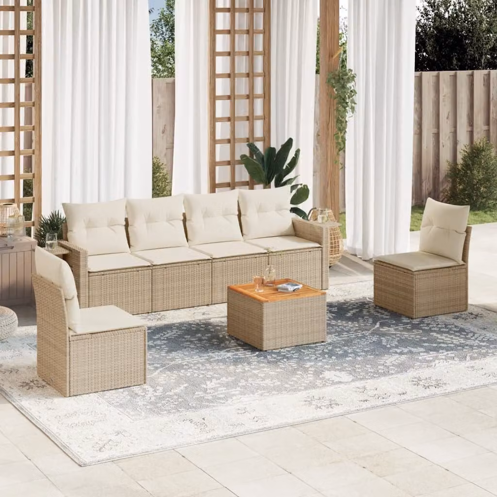 Set di divani da giardino vidaXL in 7 pezzi con cuscini beige in polyrattan e struttura in metallo – 1