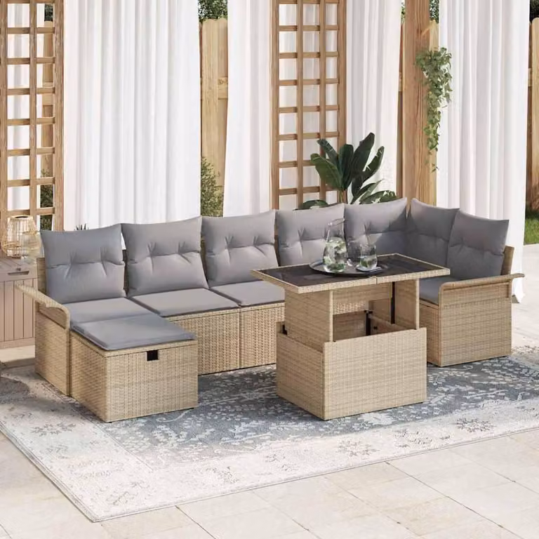 Maison Exclusive - Set da giardino composto da 8 pezzi. Divano in rattan sintetico beige