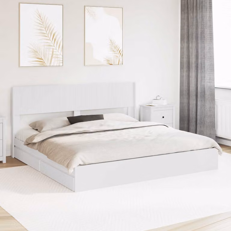 vidaXL Struttura letto con contenitore e testata in legno MDF bianco L/P/H: 180 x 200 x 100 cm