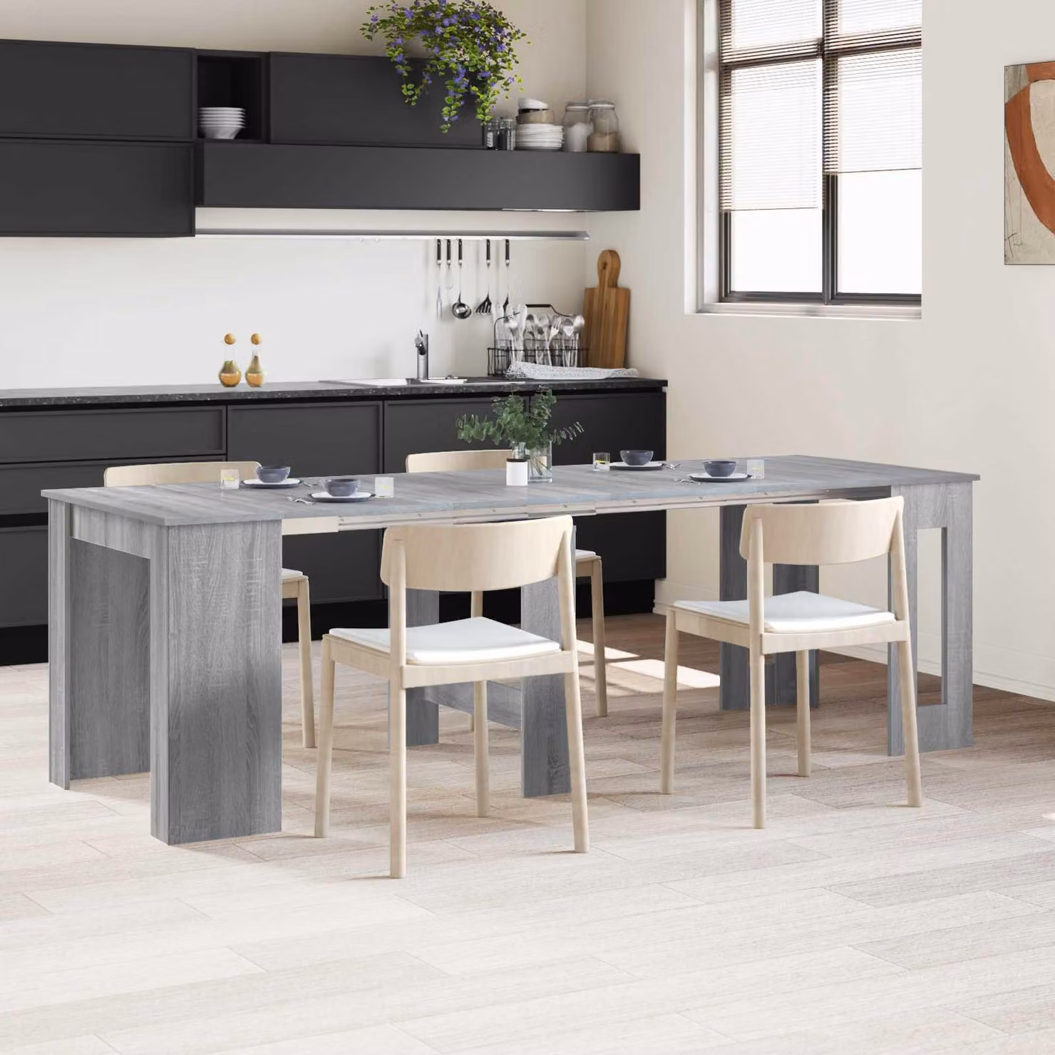 Maison Exclusive - Tavolo da pranzo, dimensioni 240 x 85 x 75 cm, piano in materiale composito, finitura grigio Sonoma