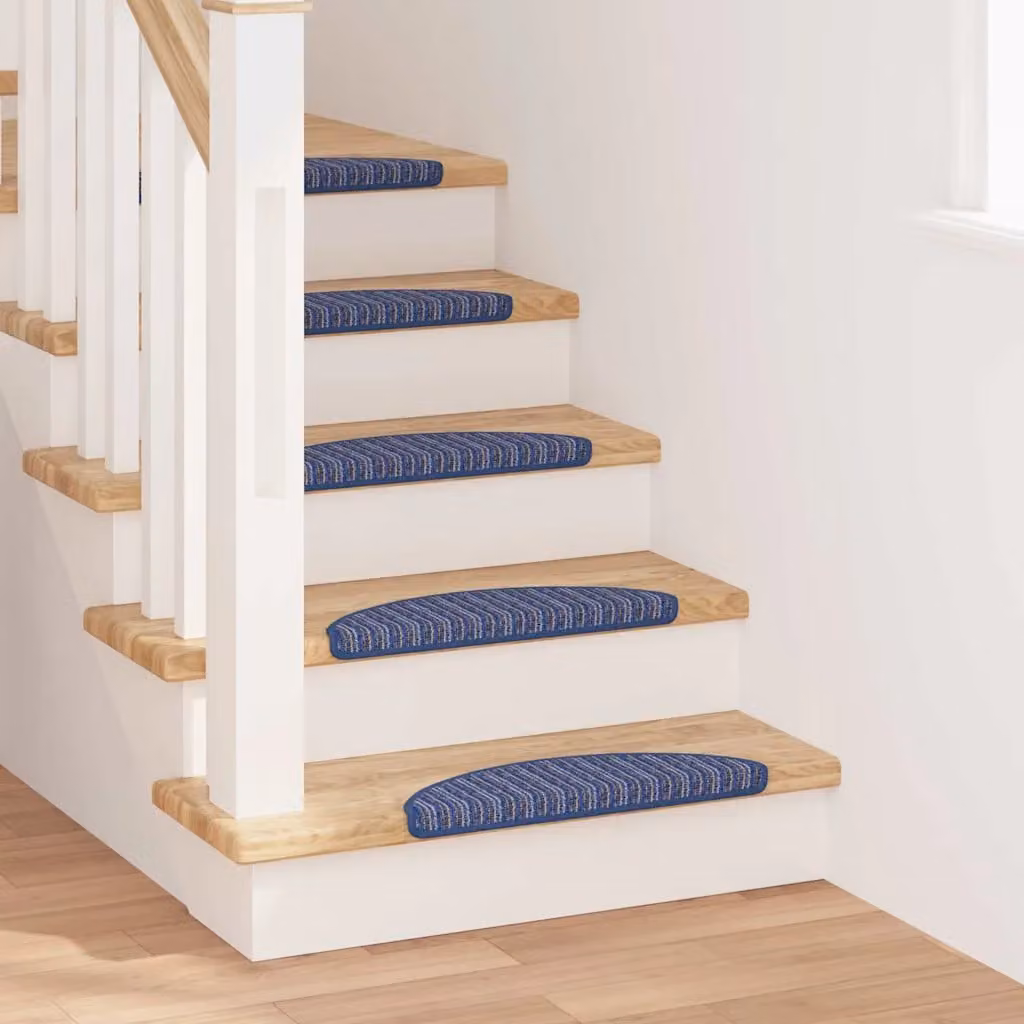 vidaXL Tappetini per scale autoadesivi antiscivolo in polipropilene, 15 pezzi, Blu, L: 56 cm, P: 17 cm, H: 3 cm