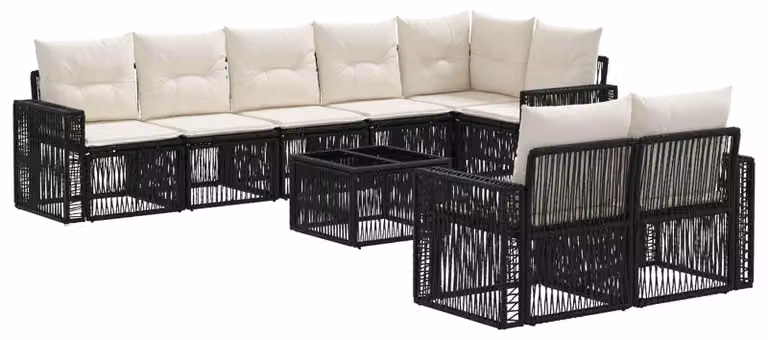Set Divano da Giardino 9 pcs Nero e Bianco Crema polyrattan