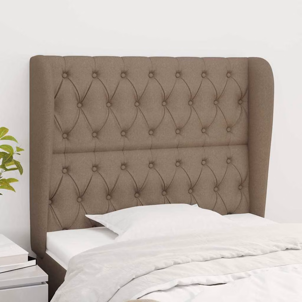 Testiera ad orecchio vidaXL in tessuto tortora con struttura in legno L: 103 cm, P: 23 cm, H: 118-128 cm