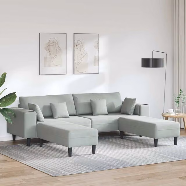 Divano 3 pz Grigio chiaro Velluto 3335172
