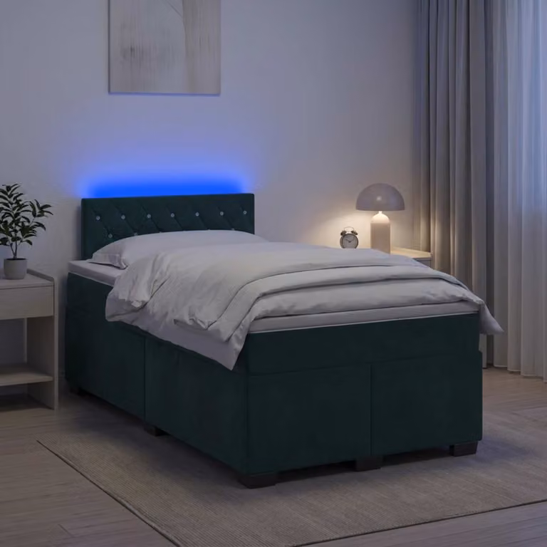 vidaXL Letto Box Spring in Velluto Verde con Materasso a Molle Pocket e Illuminazione LED, L/P: 120 x 200 cm