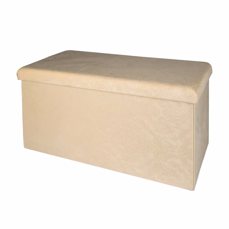 Vestiamo Casa - Pouf Contenitore in Velluto Damascato Beige - H 38 x L 76 x P 38 cm