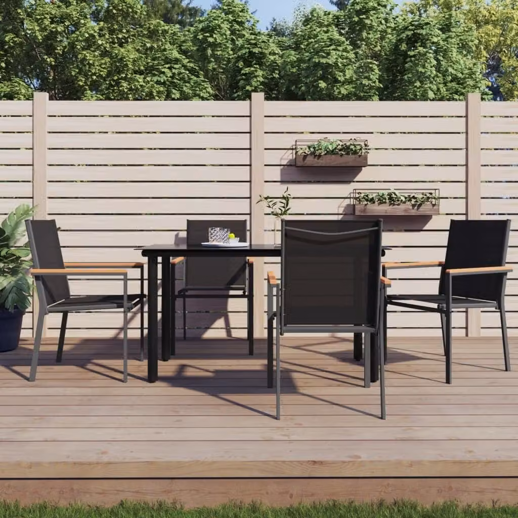 The Living Store Set da pranzo da giardino 5 pezzi in textilene nero e acciaio