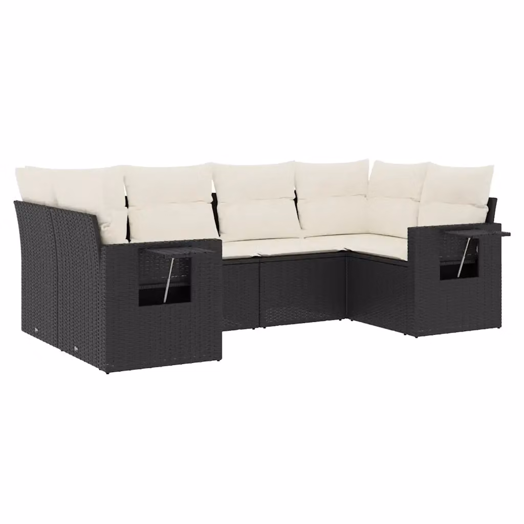 Set Divano da Giardino vidaXL 6 pz a Forma a L con Cuscini, Tavolino e Poltrona Lounge, Nero e Bianco in Polyrattan e Acciaio Verniciato a Polvere – 2