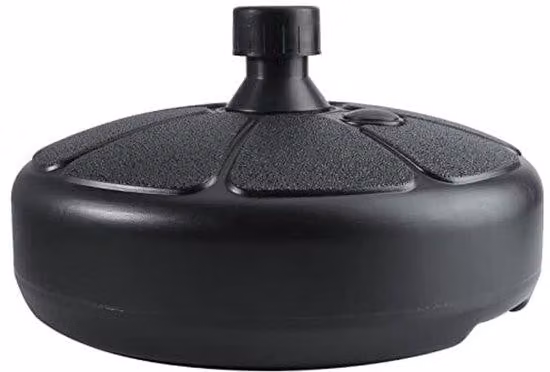 Supporto per ombrellone in plastica, adatto a pali da 28-40 mm, riempibile con acqua o sabbia, dotato di ruote