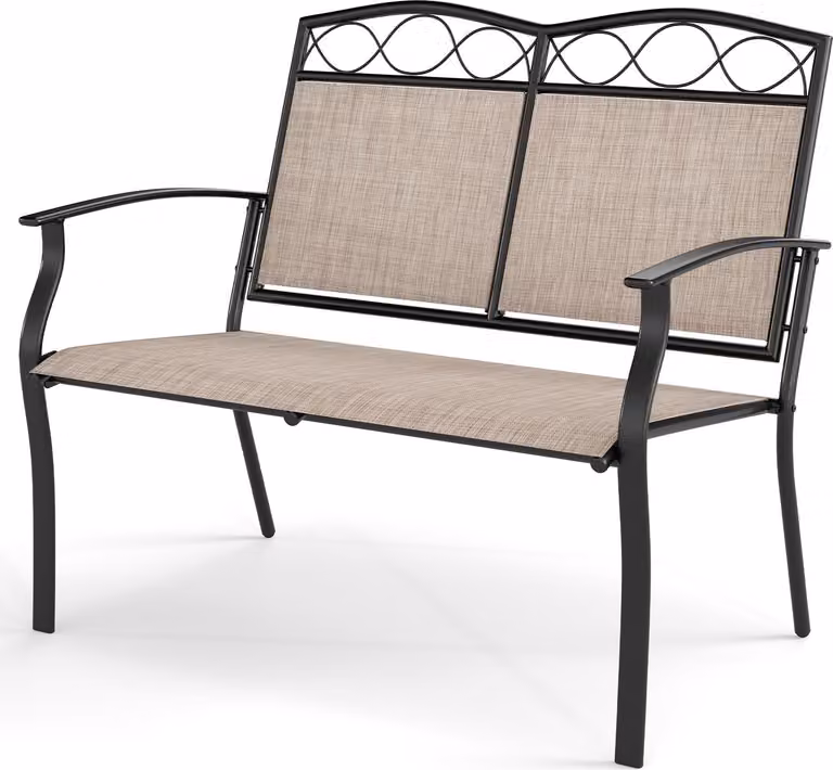 Panca da giardino COSTWAY resistente alle intemperie, panca da esterno per 2 persone, panca da balcone con struttura in metallo, in tessuto traspirante, caricabile fino a 300 kg