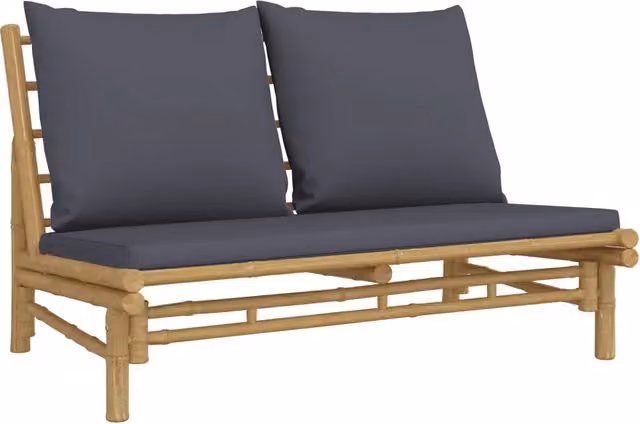 Panchina da giardino moderna DESIGN IN in bambù con cuscini in tessuto grigio