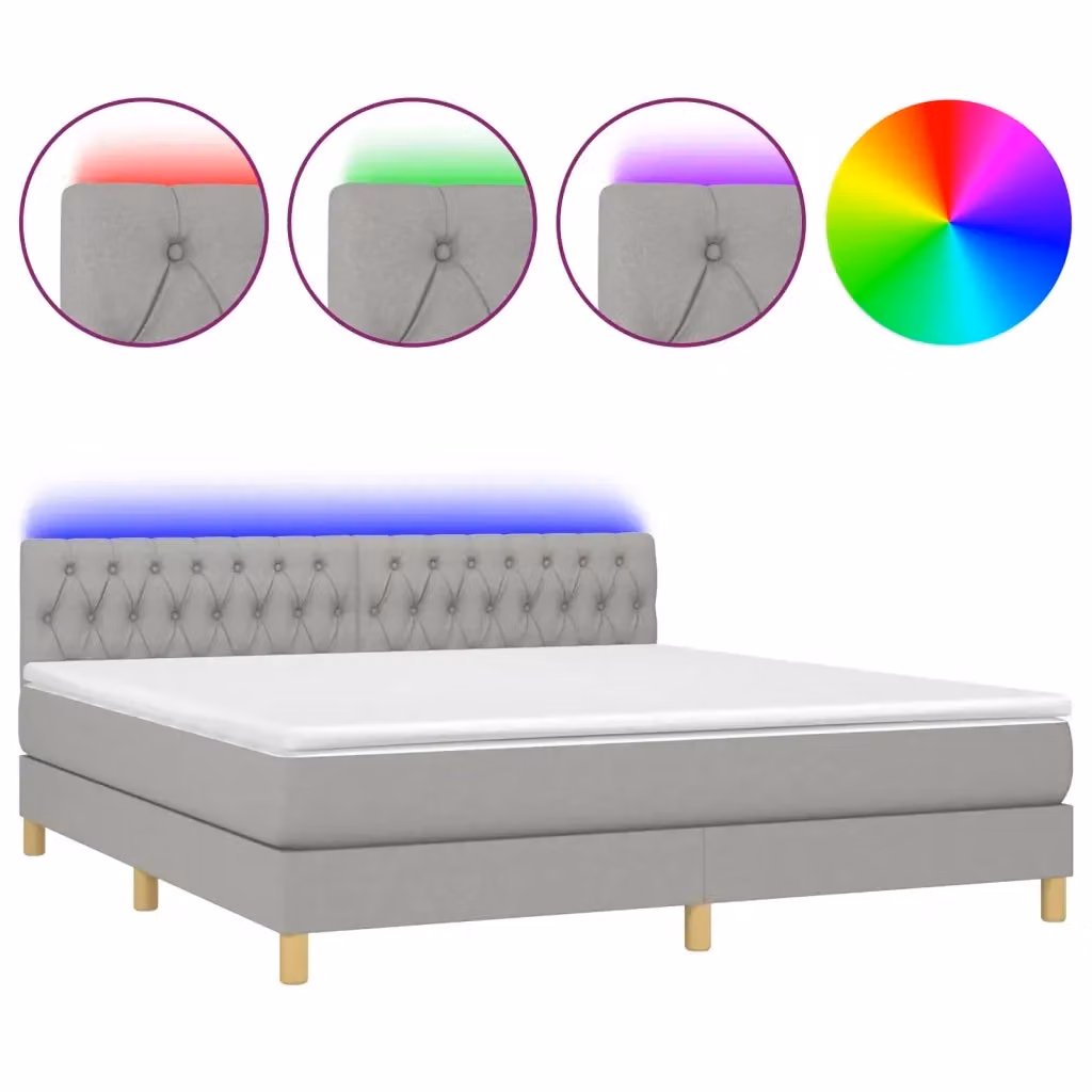 Letto Ibrido con Materasso e Illuminazione LED vidaXL, Grigio Chiaro e Bianco, L/P: 160 x 200 cm – 2