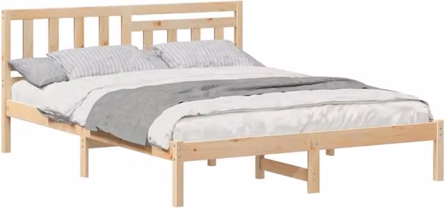 Letto matrimoniale moderno in pino massello marrone con doghe fisse L/P/H: 140 x 200 x 76,7 cm