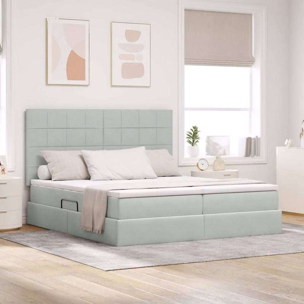 Letto con Contenitore vidaXL in Velluto Grigio, L/P: 200 x 200 cm