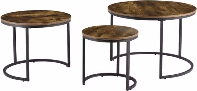 Set di 3 tavolini rotondi impilabili en.casa effetto legno scuro marrone e nero con base a slitta in metallo – 1