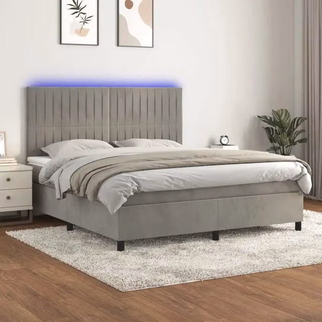 Letto Ibrido vidaXL in Velluto Grigio con Illuminazione LED e Porte USB L/P/H: 180 x 200 x 128 cm – 1