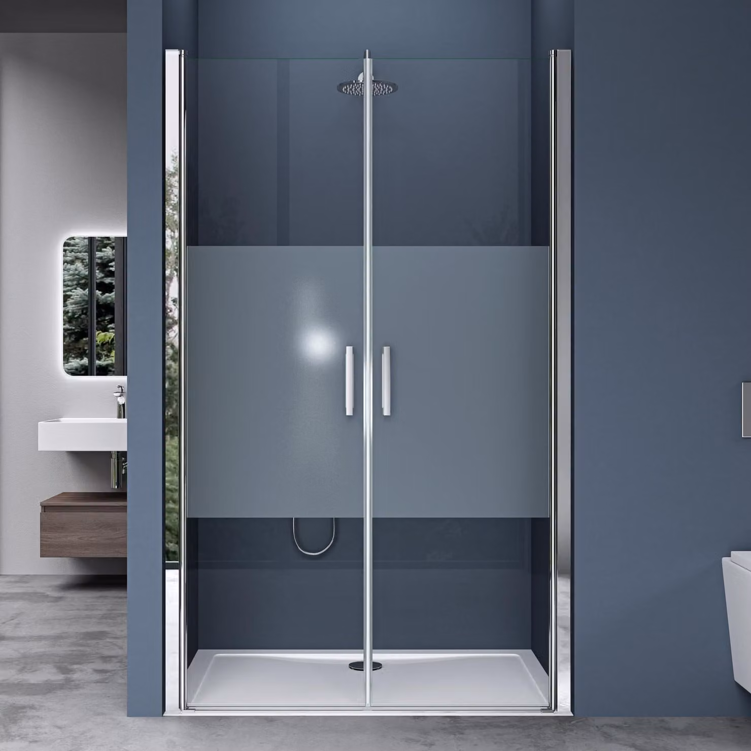 doporro Porta Box Doccia per Nicchia 80x195cm Porta Battente 2 Ante Saloon Vetro Temperato 6 mm Parzialmente Satinato Teramo24MS
