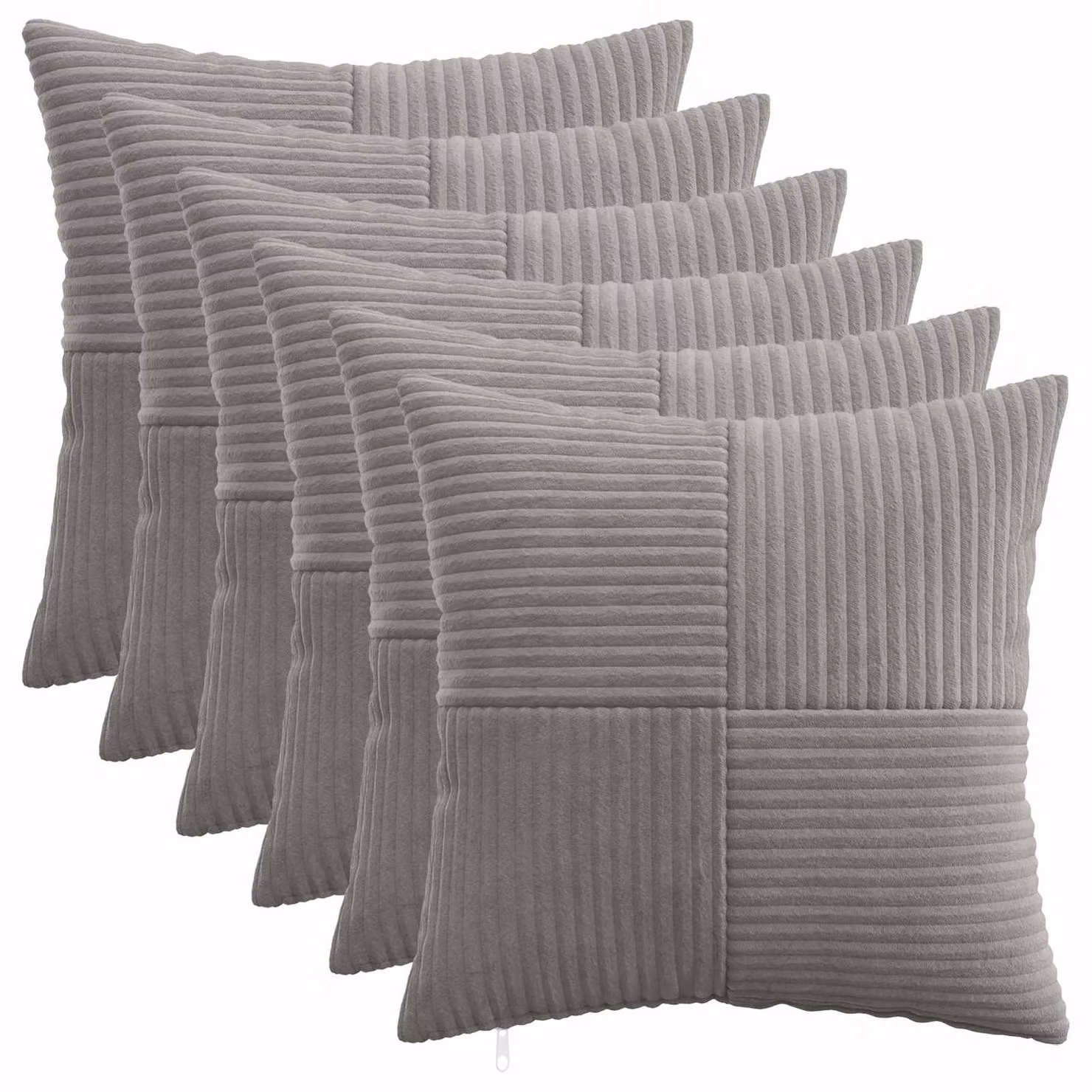 Set di 6 federe vidaXL ALMELO in velluto a coste grigio chiaro, L 45 x P 45 cm