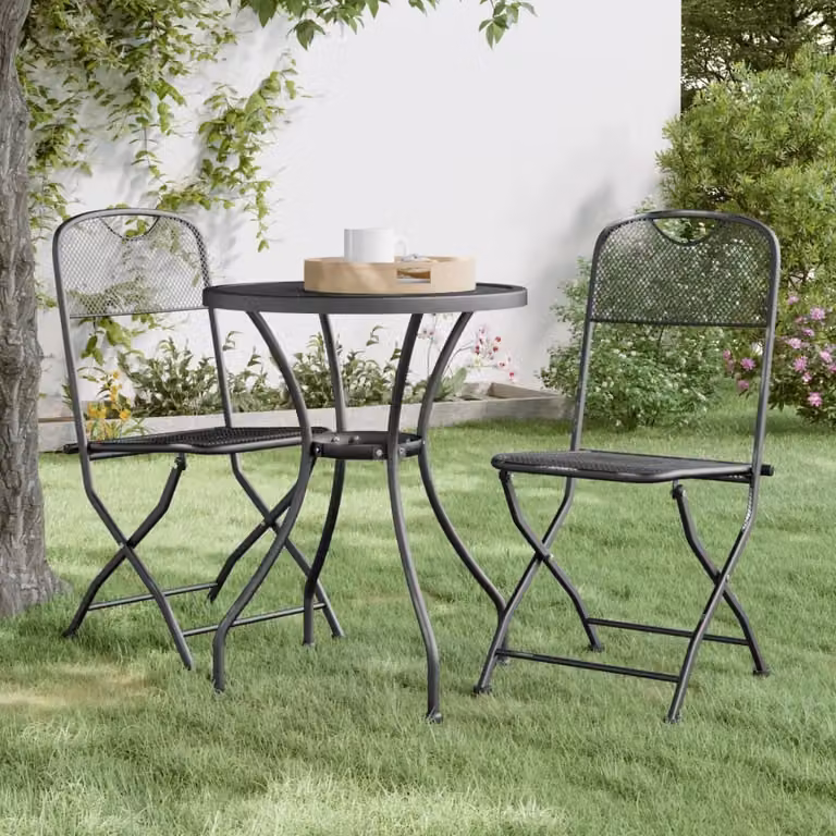 Maison Exclusive - Set da giardino da 3 pezzi, tavolo e sedie, con struttura in metallo a griglia, colore antracite