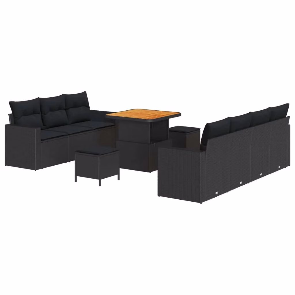Set Divano da Giardino vidaXL 10 Pezzi Nero con Cuscini e Tavolino da Caffè in Polyrattan e Metallo – 2