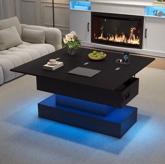Tavolino da salotto MODFU nero con meccanismo sollevabile e altezza regolabile, L/P/H: 100 x 50 x 51,5 cm