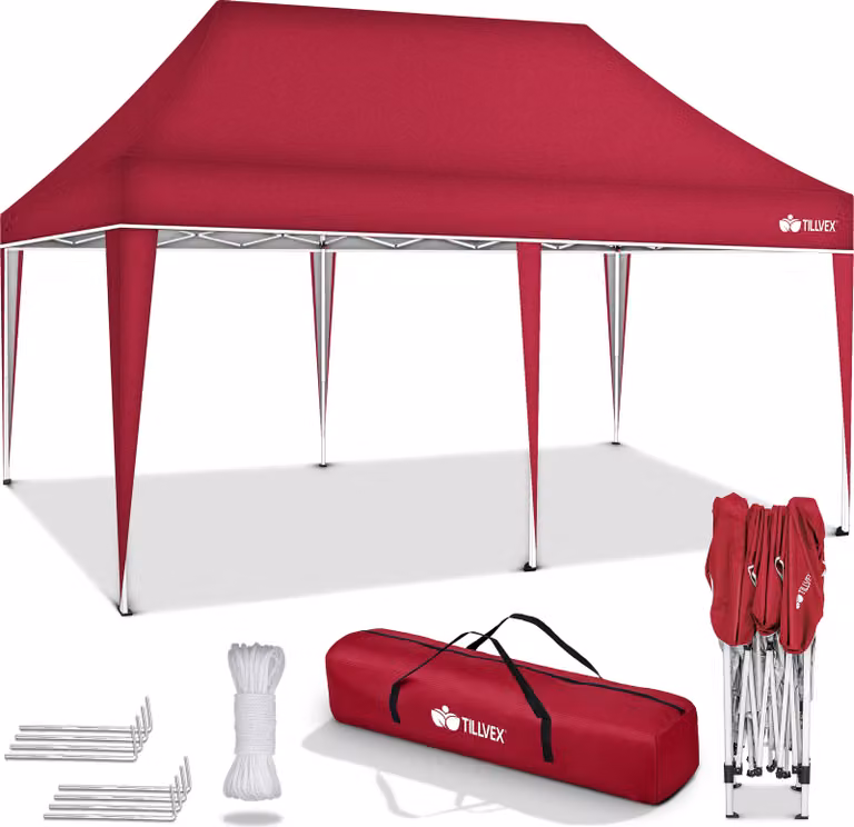 tillvex gazebo 3x6m rosso impermeabile | gazebo pop-up pieghevole regolabile in altezza | tenda da giardino protezione UV 50+ | tenda da festa con borsa per giardino