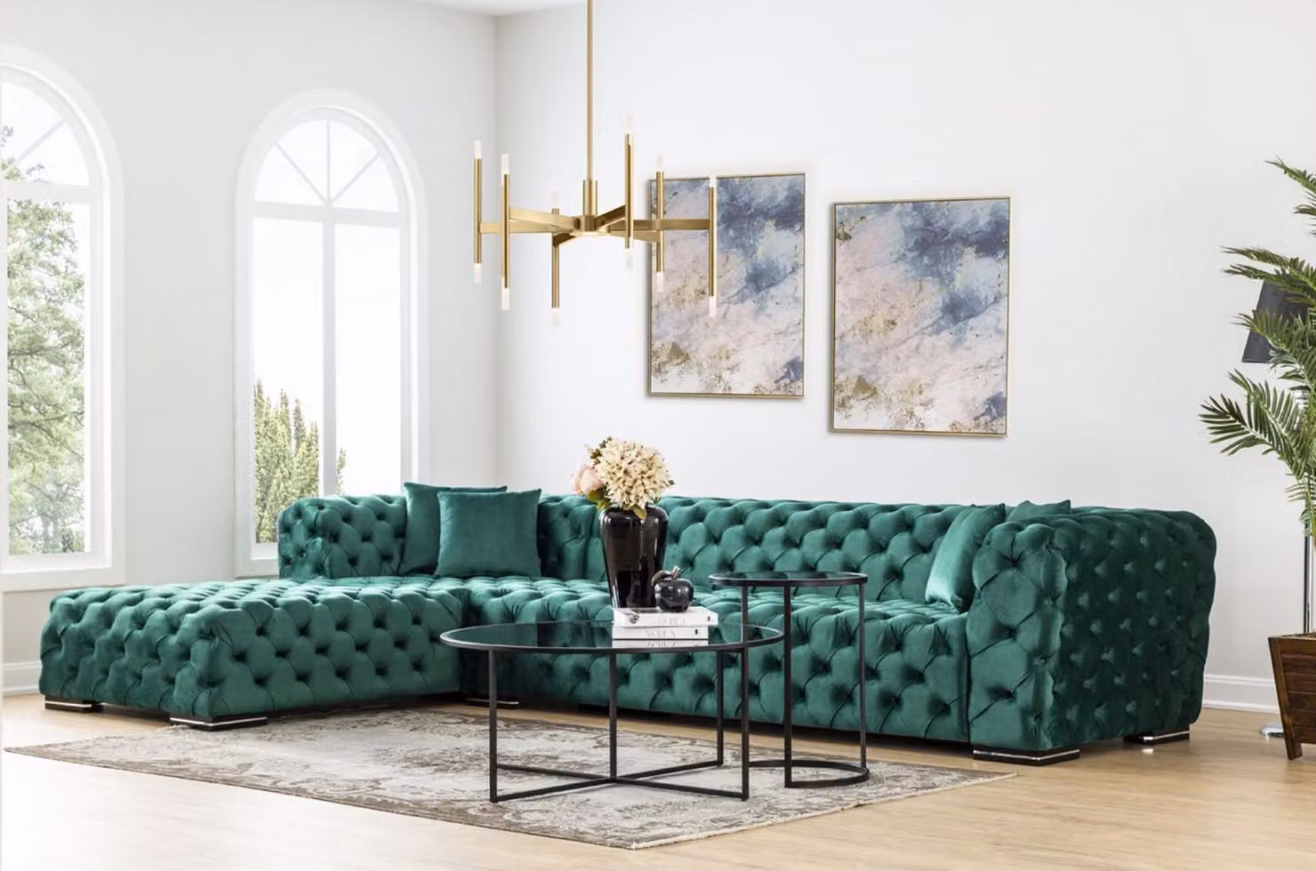 Ecksofa L-Form Sofa Couch Design Couchen Polster Textil Eck Garnitur Grün