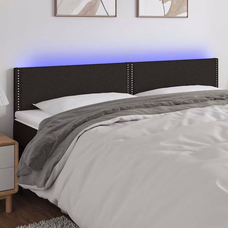 Testiera per letto vidaXL in tessuto nero con illuminazione LED integrata e porta di ricarica USB, L: 180 cm, P: 5 cm, H: 78-88 cm