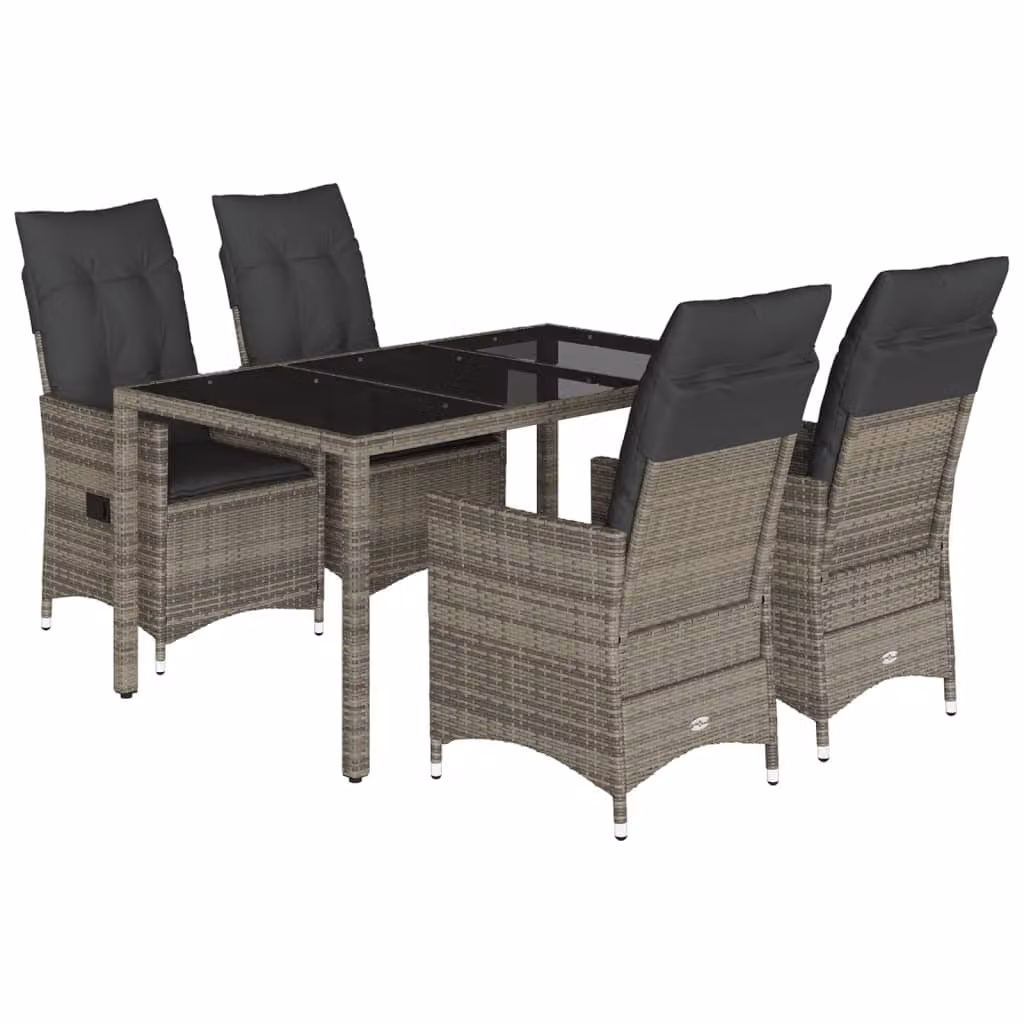 Set da Pranzo da Giardino 5 pz con Cuscini in Polyrattan Grigio
