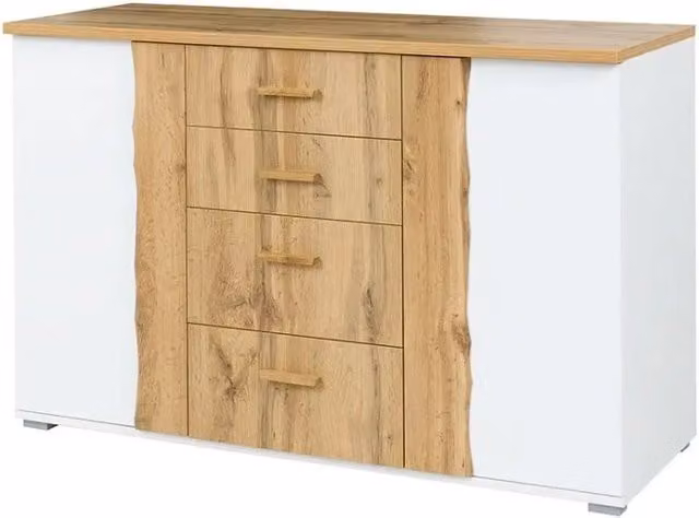 Cassettiera WOOD 4 cassetti e 2 porte colore rovere e bianco