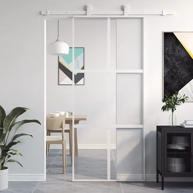 Porta Scorrevole vidaXL in Vetro Trasparente e Alluminio, Colore Bianco, L: 90 cm, H: 205 cm