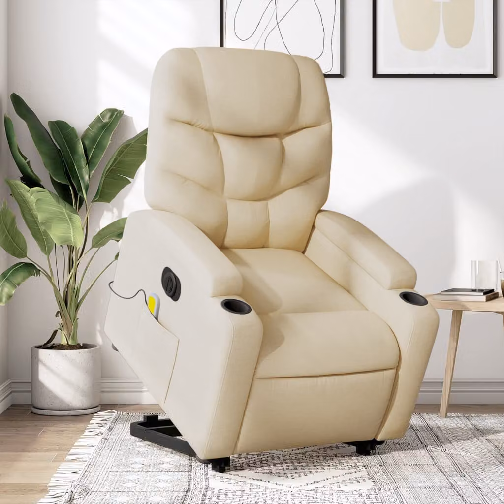 Poltrona Alzapersona Elettrica con Massaggio vidaXL in Tessuto Beige