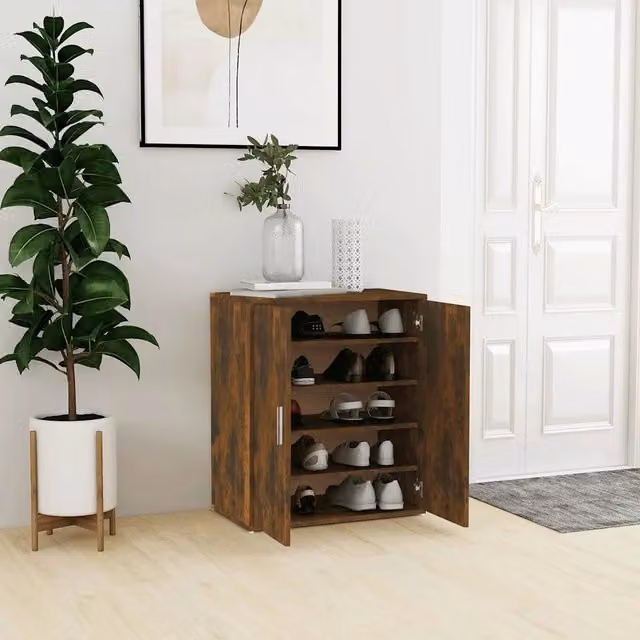 Scarpiera-Scaffale per scarpe Rovere Fumo 60x35x70 cm in Legno Multistrato 835811