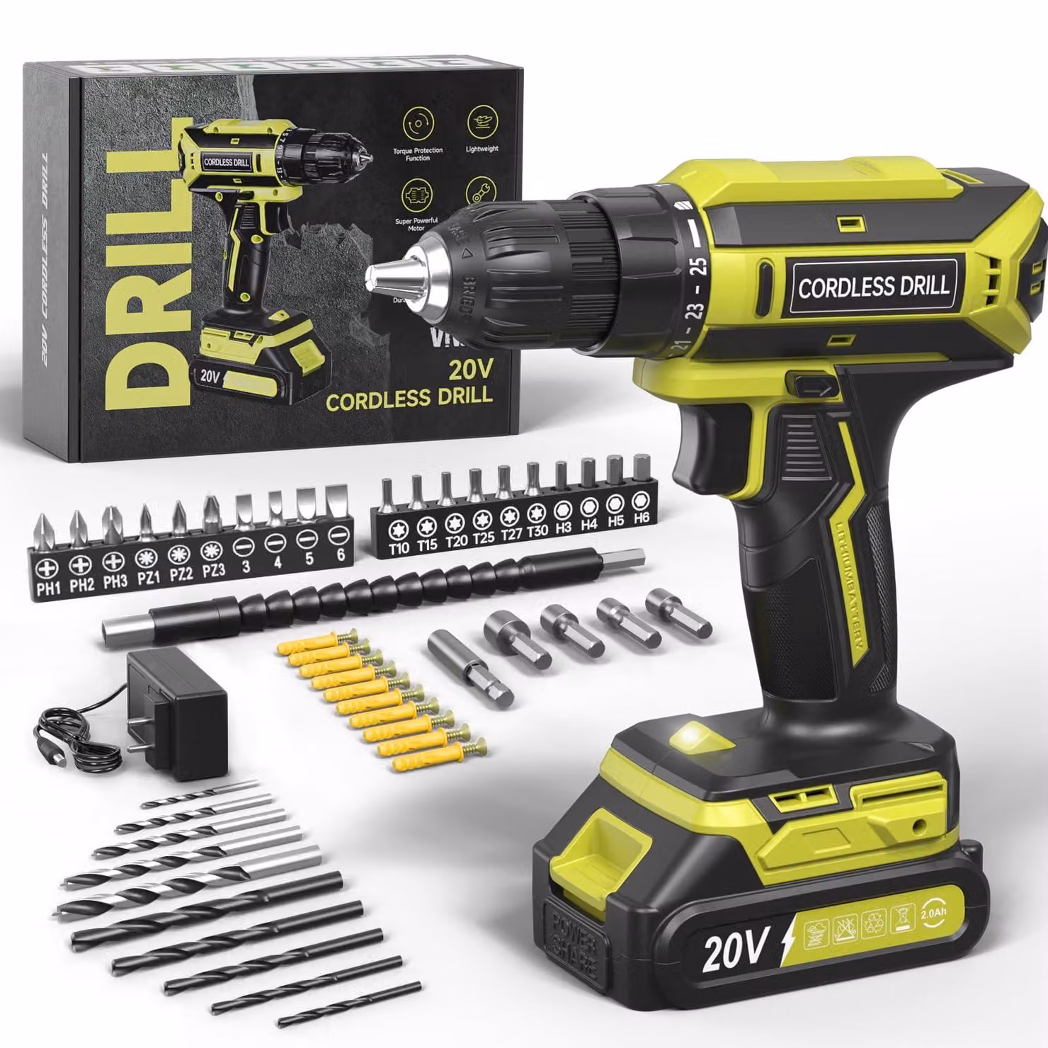 Avvitatore a batteria da 20V, con 25+1 impostazioni di coppia e illuminazione a LED