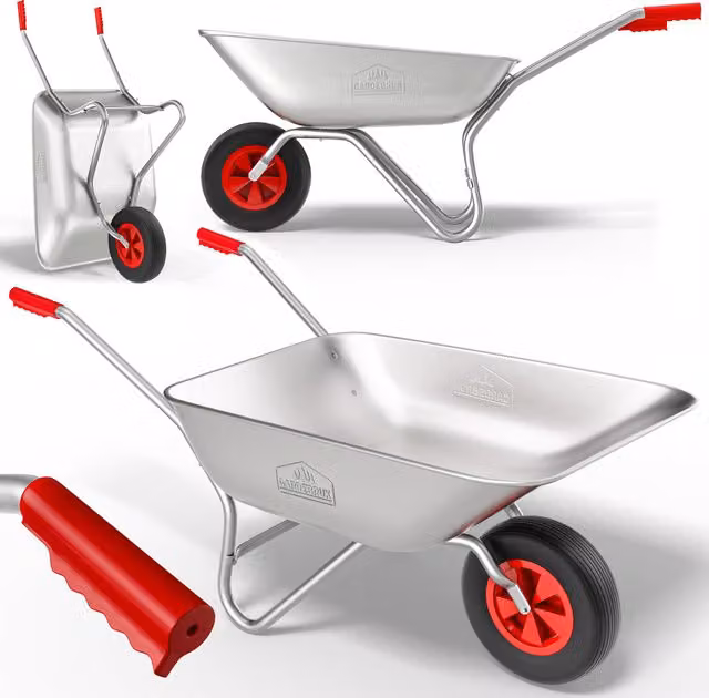 Carriola da giardino Gardebruk in acciaio zincato da 80L con portata 100kg, disponibile in argento o rosso – 1