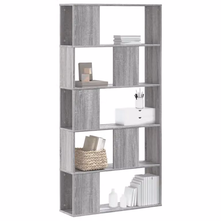 Libreria moderna vidaXL con 5 ripiani in legno e MDF, colore grigio, L 80,5 cm x P 23,5 cm x H 162,5 cm