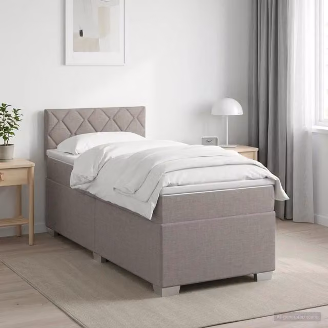 Letto con Box Spring, Materasso e LED Tortora 90 x 190 cm 3451844